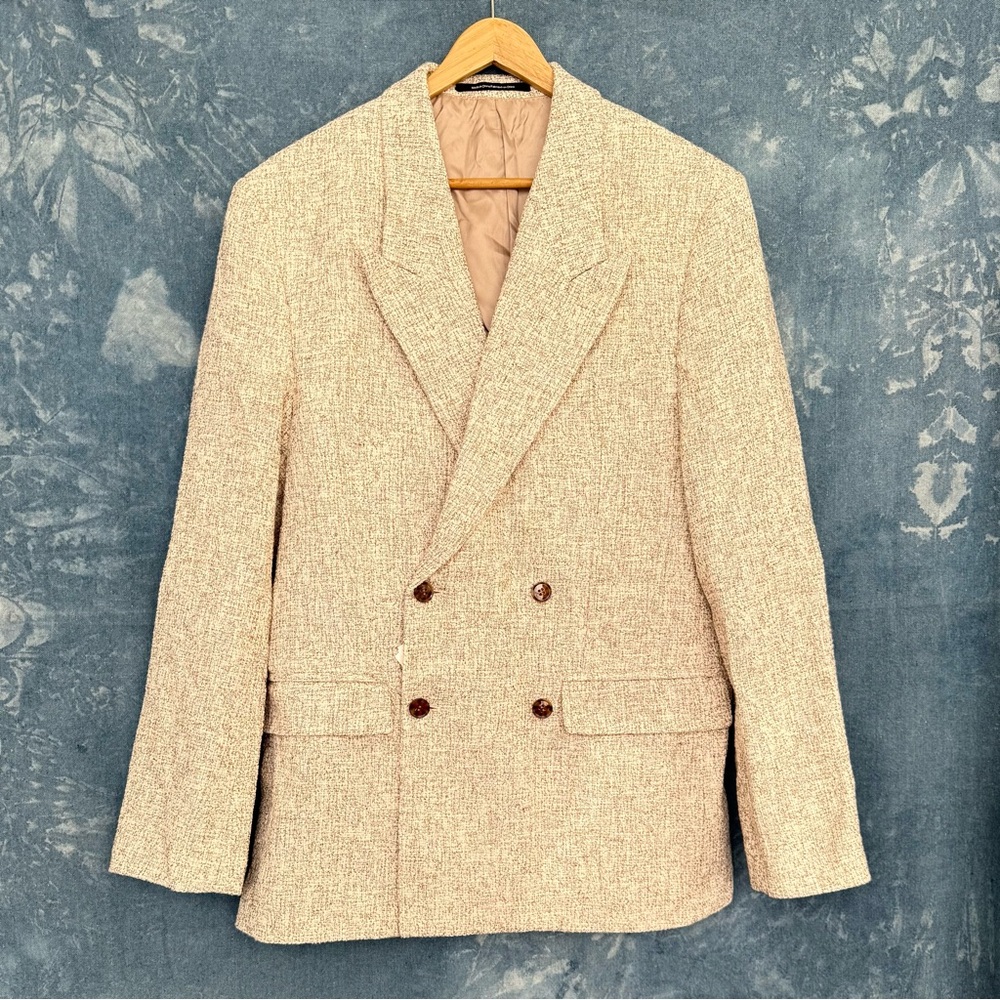 H&M Men's Cream Tweed Double-Breasted Blazer